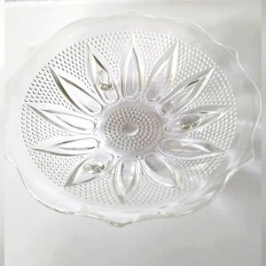 Hazel Atlas Hobnail Vintage Clear Glass 3-Footed Dish Sunflower Petals Center